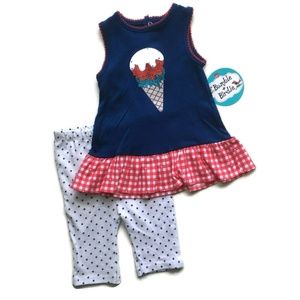 Bumble + Birdie 2Pc Ice Cream Outfit Top Leggings Girls 12 Months